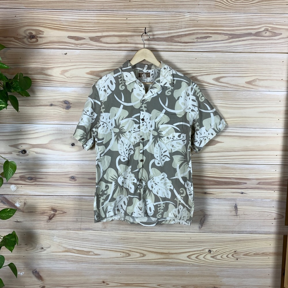 Vtg Kalaheo Button‎ Down Shirt Mens L Hawaiian Monstera Tropical Made in Hawaii